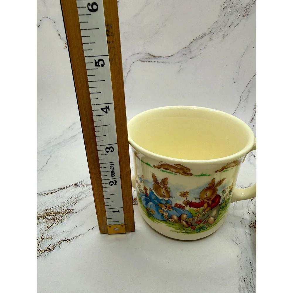 Royal Doulton Bunnykins 2pc Set Two‎ Handled Mug and 8in Plate Fine Bone China
